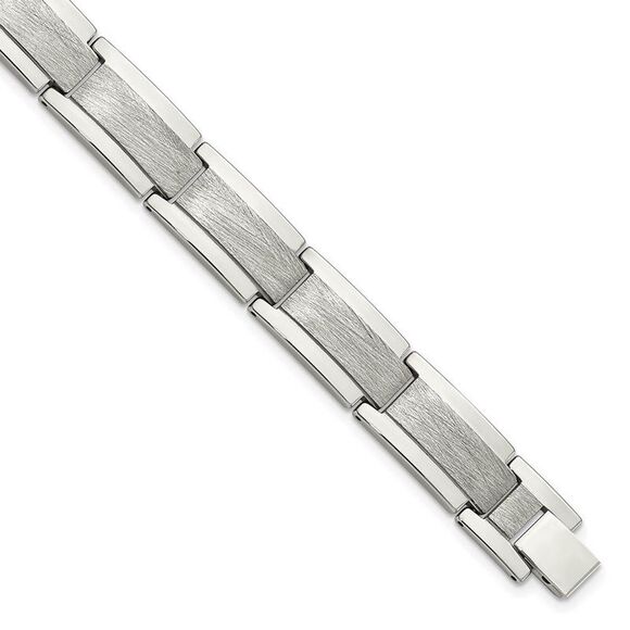 Men's 12.5mm Tungsten Polished & Scratch Finish Link Bracelet 8.25 In